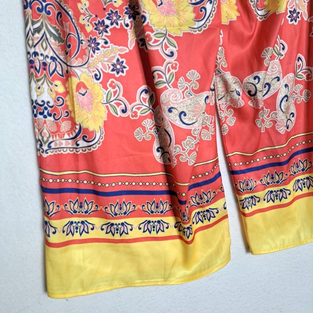 JM Collection Wide‎ Leg Pants Womens Medium Coral Paisley Floral Boho Print NWT - Picture 5 of 15